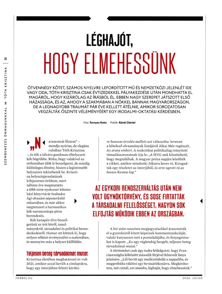 Interjú Tóth Krisztinával a Forbes júliusi számában