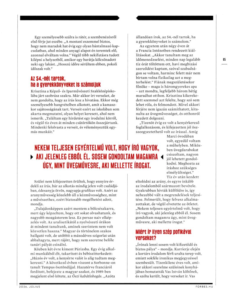 Interjú Tóth Krisztinával a Forbes júliusi számában